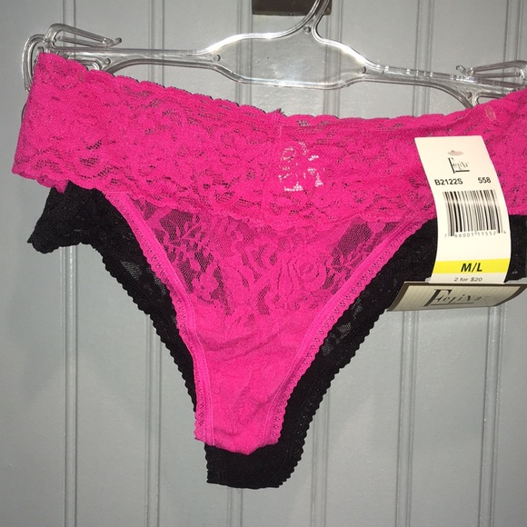 NWT Felina Lingerie Fuchsia and Black Lace Panty Duo - Picture 1 of 3